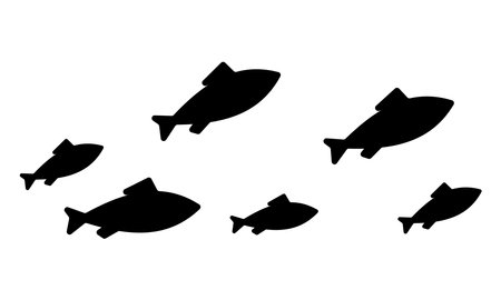 Set of silhouettes of fish on a white background. Vector illustrationのイラスト素材