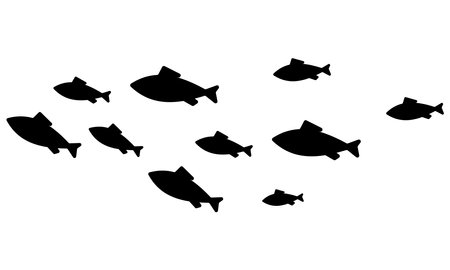 Silhouette of a group of fish on a white background.のイラスト素材