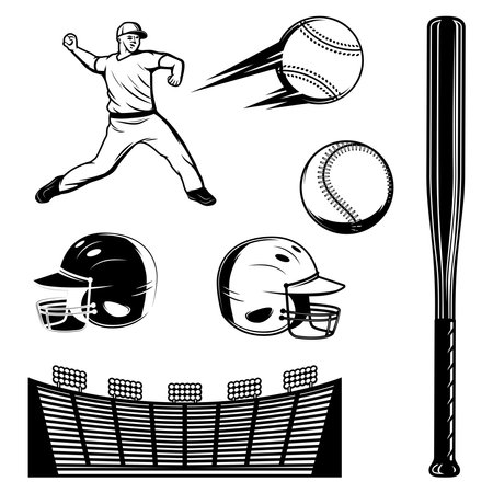 Baseball sport icons set with baseball bats and balls isolated vector illustrationのイラスト素材