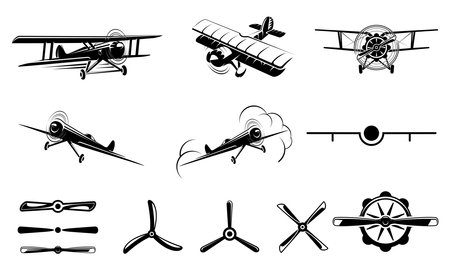 Airplane icon set. Vector illustration of a plane with propeller.のイラスト素材