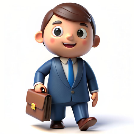 Cartoon businessman walking with briefcase on white background with clipping pathの素材