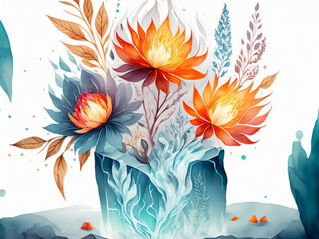 Watercolor floral background with lotus flowers. Hand drawn illustration.の素材