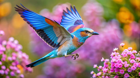 Lilac-breasted Roller (Coracias caudatus) in flightの素材