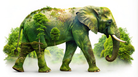 Elephant in the jungle isolated on white background. 3d illustrationの素材