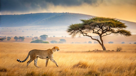 Cheetah in Serengeti National Park, Tanzania, Africaの素材