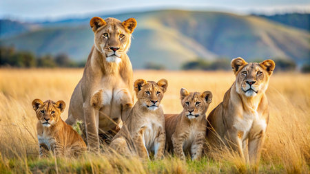 Lioness with her cubs in Masai Mara, Kenyaの素材