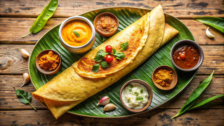 Thai style crepes with curry paste, chutney and onionの素材