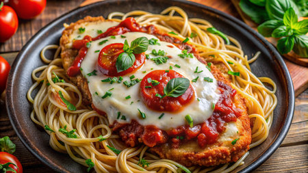 Spaghetti with tomato sauce and mozzarella cheese. Italian cuisineの素材