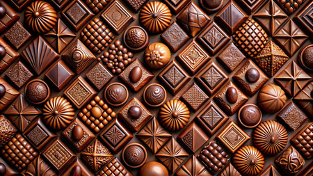Chocolate candies background. Chocolate bar pattern. Chocolate candies background.の素材