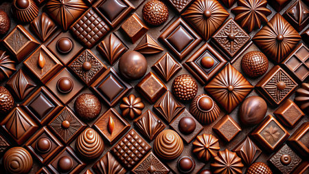 Chocolate candies background. Top view. Chocolate bar pattern.の素材