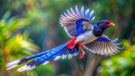 Red-crowned pheasant in flight, Thailand.の素材