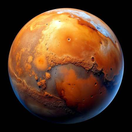Planet Mars isolated on black background with clipping path. Elements of this image furnished by NASAの素材