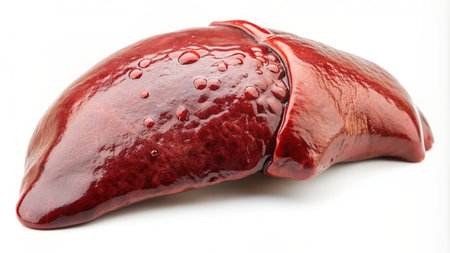 Human liver isolated on white background. Clipping Paths included.の素材