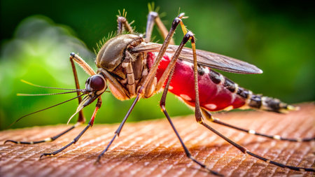mosquito sucking blood on the human body, close-upの素材