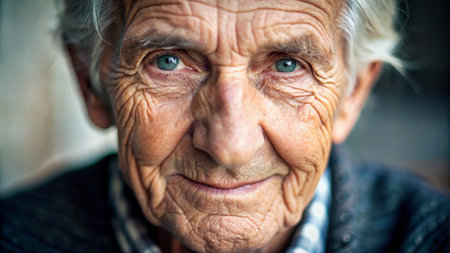 Portrait of an elderly man, close-up. Selective focus.の素材