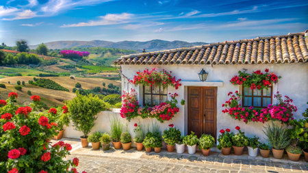 Colorful flowers on the terraced vineyards of Tuscany, Italyの素材