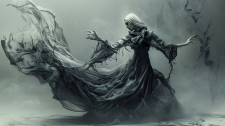 Fantasy image of a woman in a black dress with a veilの素材