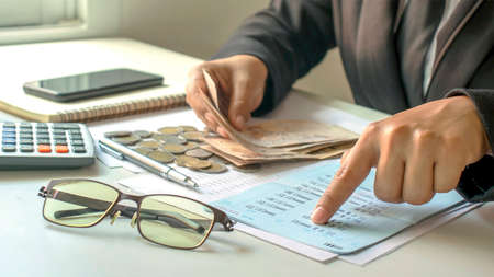 Businessman checking accounts and business income, the concept of financial management and financing.の写真素材