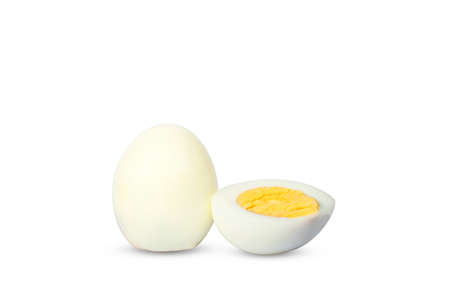 Boiled eggs are a highly nutritious food, isolated on a white background, a healthy food concept for those who want to lose weight or control their diet.の写真素材