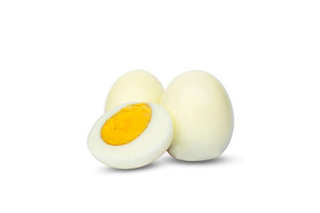 Boiled eggs are a highly nutritious food, isolated on a white background, a healthy food concept for those who want to lose weight or control their diet.の写真素材