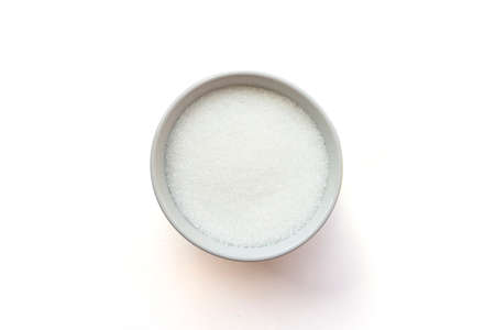 Top view of white sugar bowl isolated on white background.