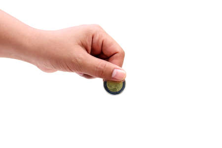 Holding money coin isolated with white background with the clipping path.