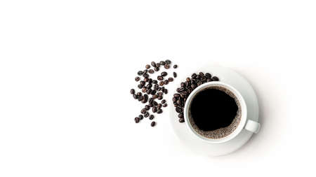 coffee cup and roasted coffee beans isolated on white background.の写真素材