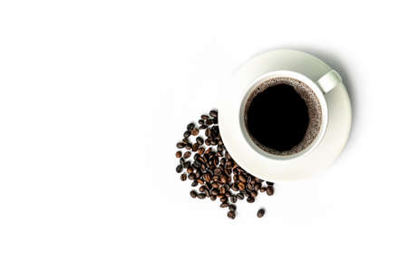 coffee cup and roasted coffee beans isolated on white background.の写真素材