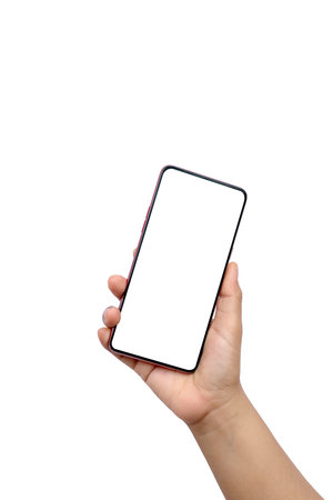 Smartphones in female hands isolated from a white backgroundの写真素材