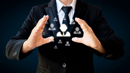 Business analytics and information management system, business people. Employee care insurance concept. Personnel management and business organization management.の写真素材