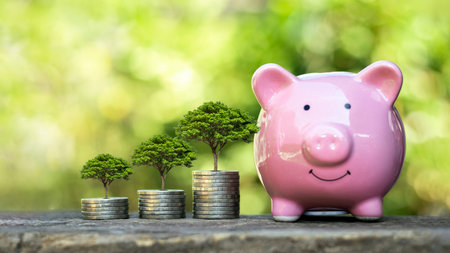 Financial growth and sustainable investment concept with trees growing on coins.