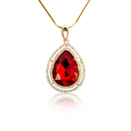 Ruby pendant isolated on white backgroundの写真素材