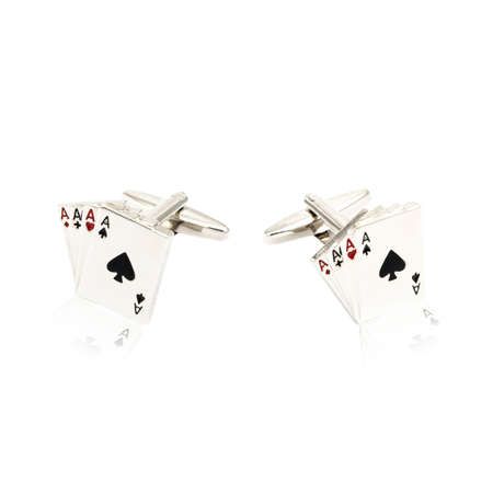 Silver cuff links on white background
