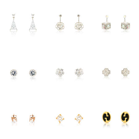 Set of pairs of diamond earrings. Size of each image is 3000x3000の写真素材