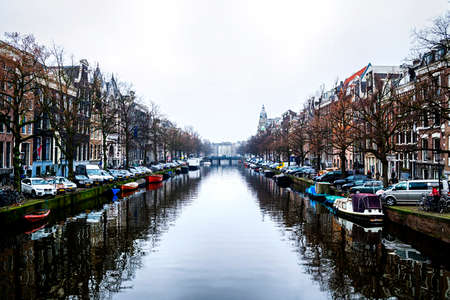 AMSTERDAM, THE NETHERLANDS - FEB 6, 2017: Amsterdam canals and typical housesのeditorial素材