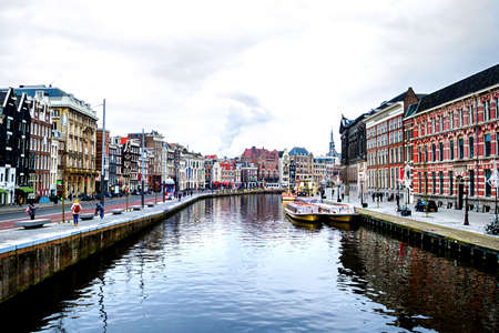 Beautiful Amsterdam canals and typical housesの写真素材