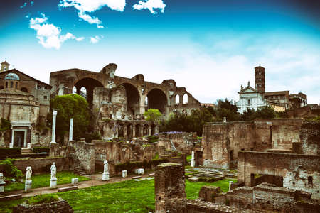 Ancient Roman ruins in Rome, Italyの写真素材