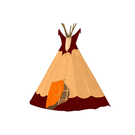 Hand drawn watercolor tribal teepee, isolated campsite tent. Boho America traditional native...