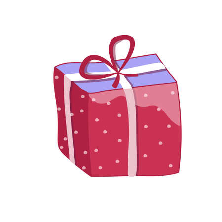 Red gift box with a bow icon, special present idea. Flat design vector illustration. Celebration event, surprising gift. Shopping box,のイラスト素材