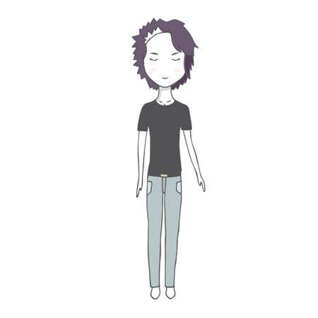 The girl in the black shirt vector teacher jeans autumn clothing butch family person school baby student winter travel woman character.のイラスト素材