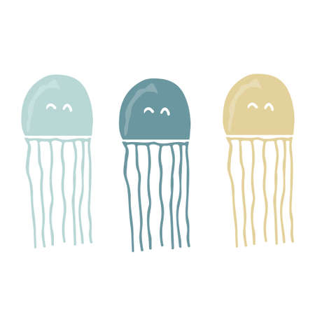 Vector illustration funny jellyfish. Cute cartoon character is isolated on white background.のイラスト素材
