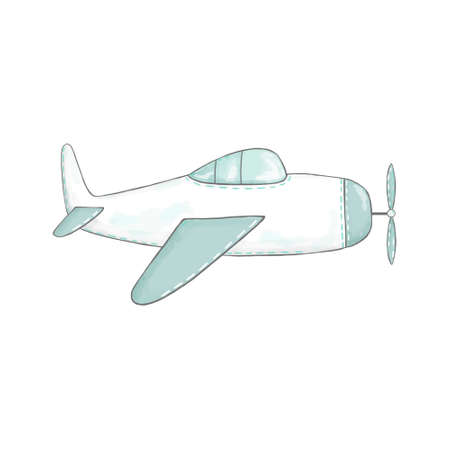 Kid retro plane watercolor style on white background. illustration drawing clip artの写真素材
