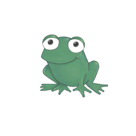 Cute green frog cartoon character isolated on white backgroundの写真素材