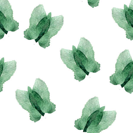 butterfly watercolor green seamlless pattern splash drawing illustration geometric clip art for...