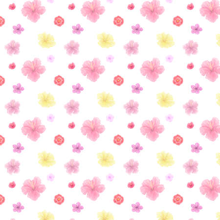 digital flowers seamlless pattern red yellow pink garden flowers pattern box geometric illustration clip art on backgroundの写真素材