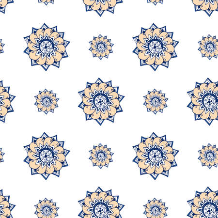 Fractal blue flowers. An elegant bright illustration with flowers. Pattern for design of fabric, wallpapers. On white backgroundの写真素材