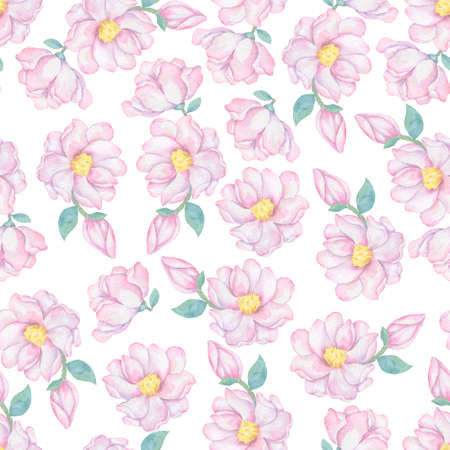 Pink Floral Pattern Features a Repeating Flower Background Design with Pastel Colors