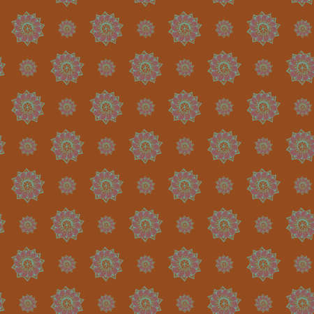 Fractal blue flowers. An elegant bright illustration with flowers. Pattern for design of fabric, wallpapers. On brown backgroundの写真素材