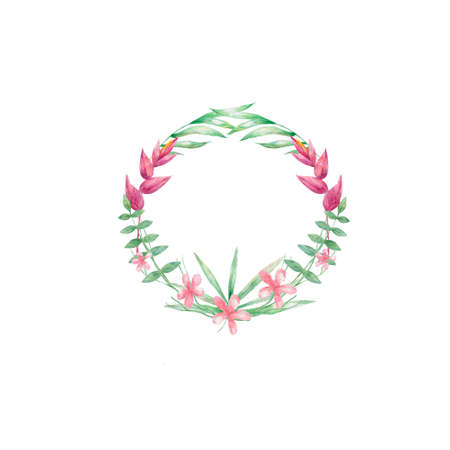 Watercolor frame flowers clip art, design frame, ready frame flowers, drawing flowers illustration,の写真素材