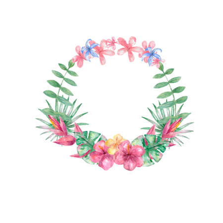 Watercolor frame flowers clip art, design frame, ready frame flowers, drawing flowers illustration,の写真素材